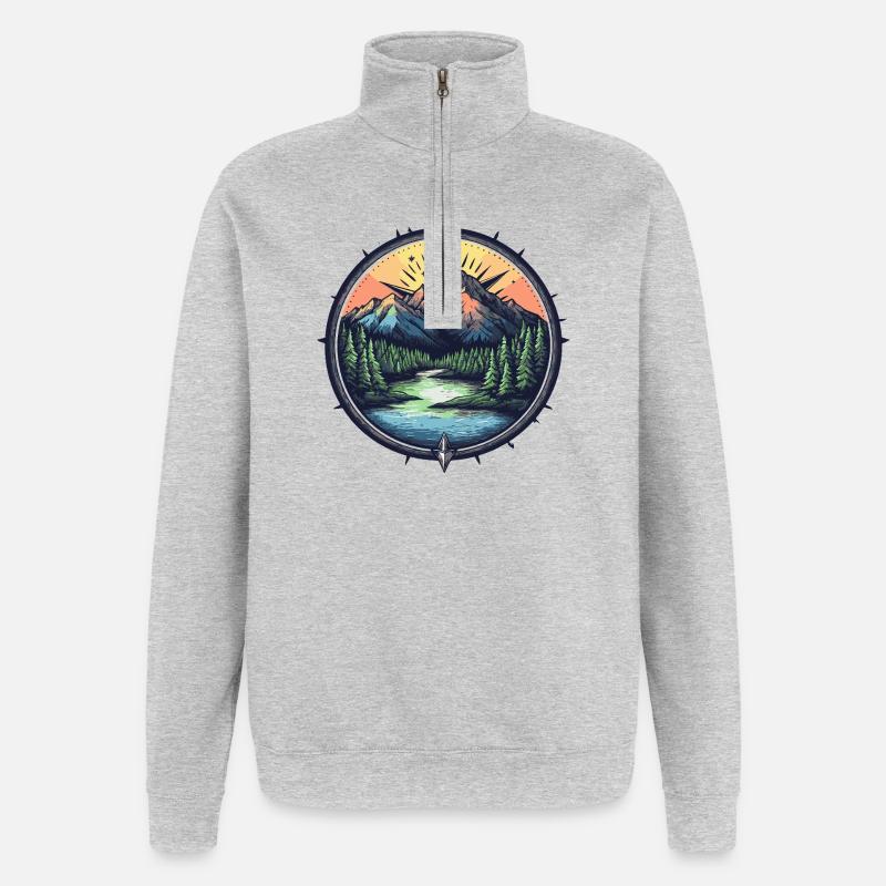 Berge Kompass - Quarter-Zip-Sweatshirt - Grau meliert