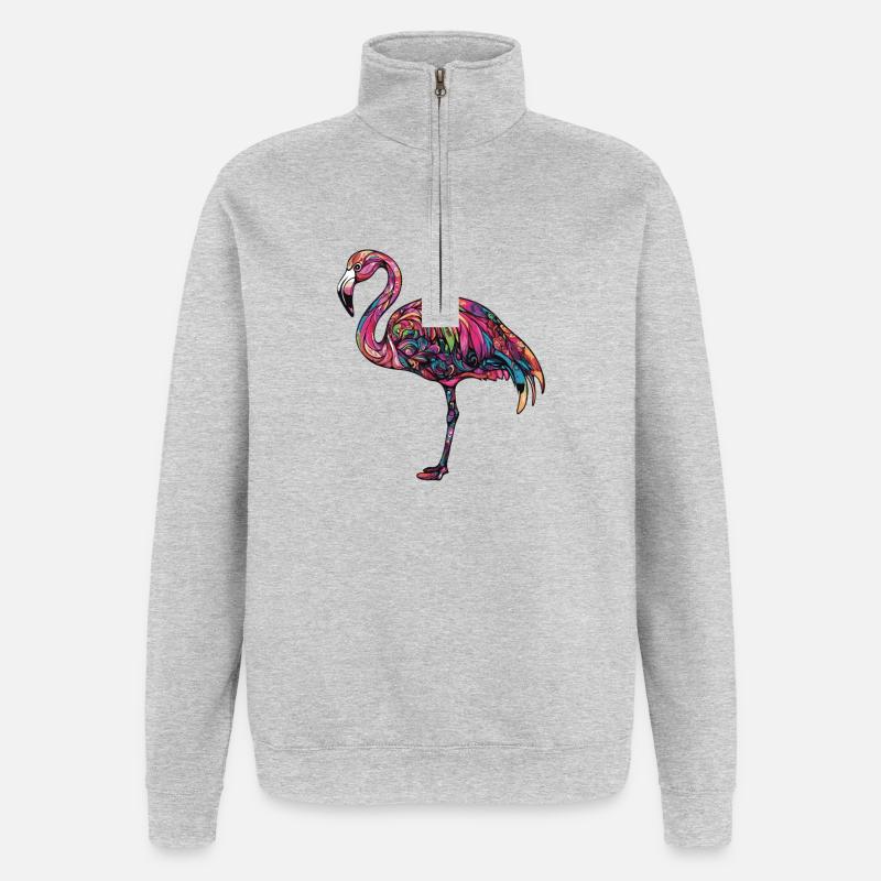 Flamingo Bunt - Quarter-Zip-Sweatshirt - Grau meliert