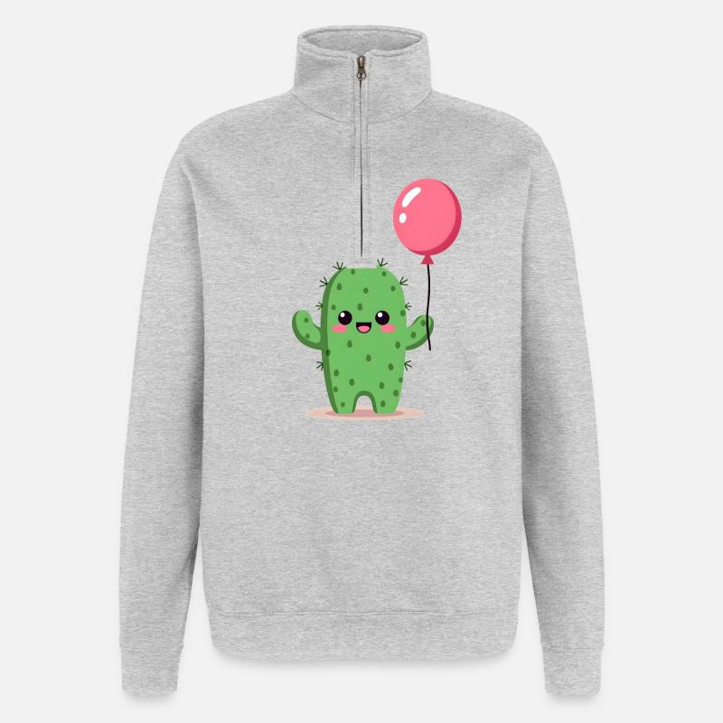 Cactus avec ballon - Sweat à zip 1/4 - gris chiné