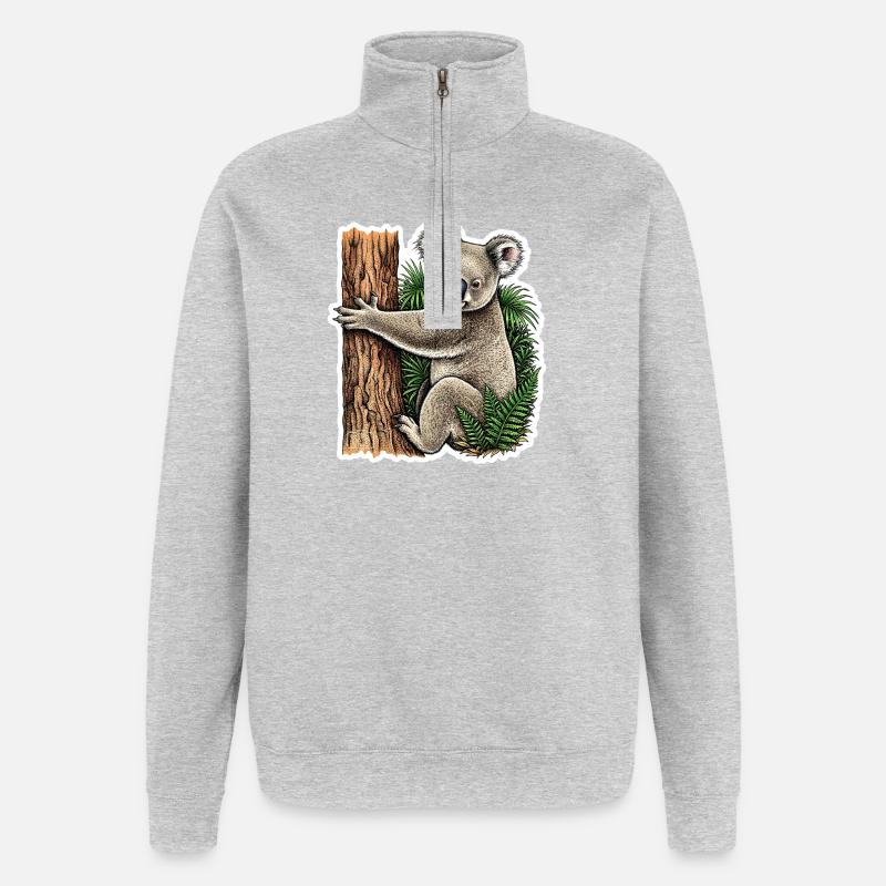 Koala auf dem Baum - Quarter-Zip-Sweatshirt - Grau meliert
