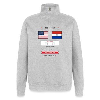 USA vs Paraguay Football Score Card - Sweat à zip 1/4 - gris chiné - Devant - AI Model Female 172 light (172cm) & AI Model Male 178 dark (178cm)