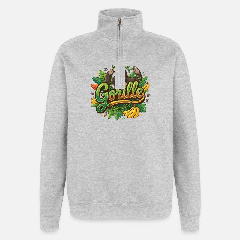 Gorille - Sweat à zip 1/4 - gris chiné