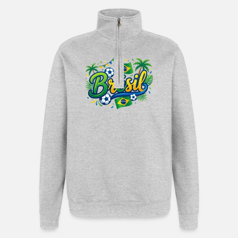Brésil - Sweat à zip 1/4 - gris chiné