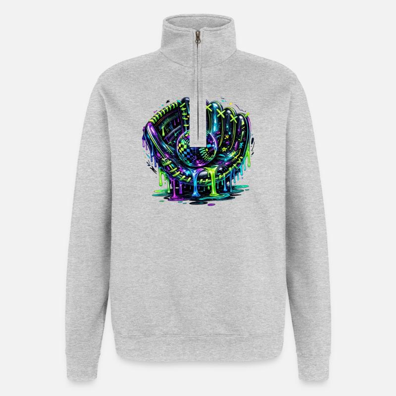 Baseball Handschuh Neon Graffiti Design - Quarter-Zip-Sweatshirt - Grau meliert