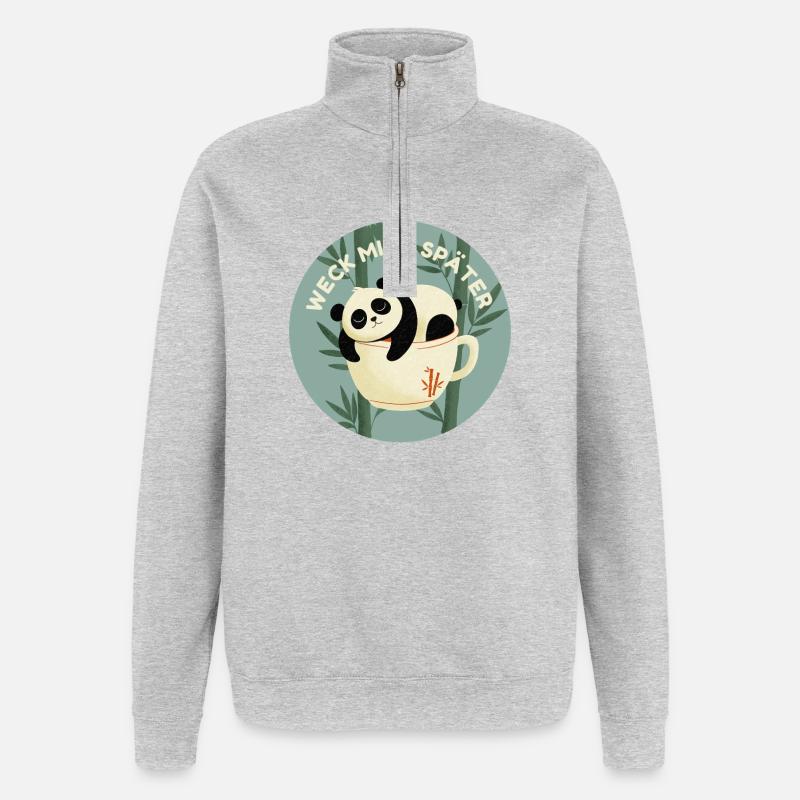 Verträumter Panda - Quarter-Zip-Sweatshirt - Grau meliert