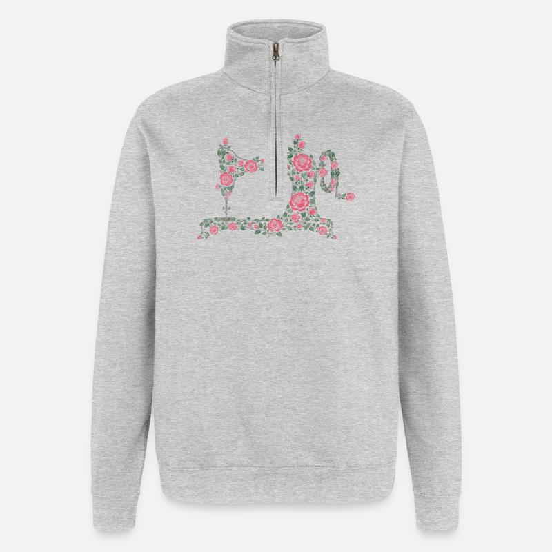 machine à coudre - Sweat à zip 1/4 - gris chiné