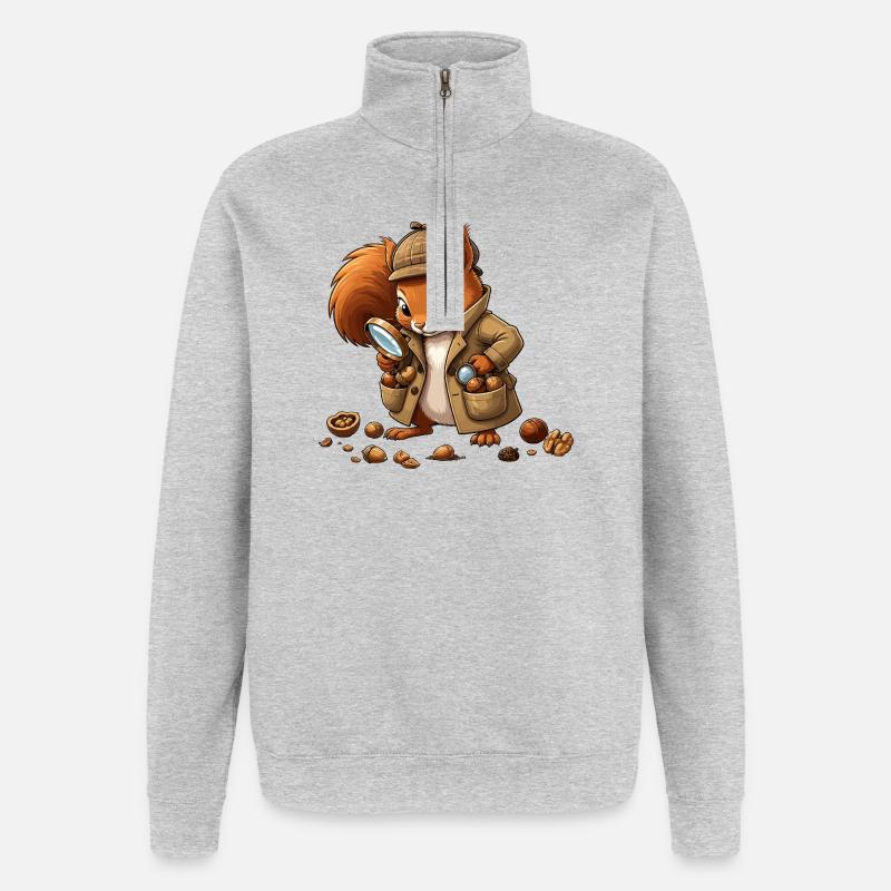 Detective Squirrel Coat - Quarter-Zip Sweatshirt - heather grey