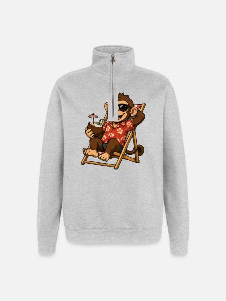Affe am Strand im Hawaii-Look - Quarter-Zip-Sweatshirt - Grau meliert