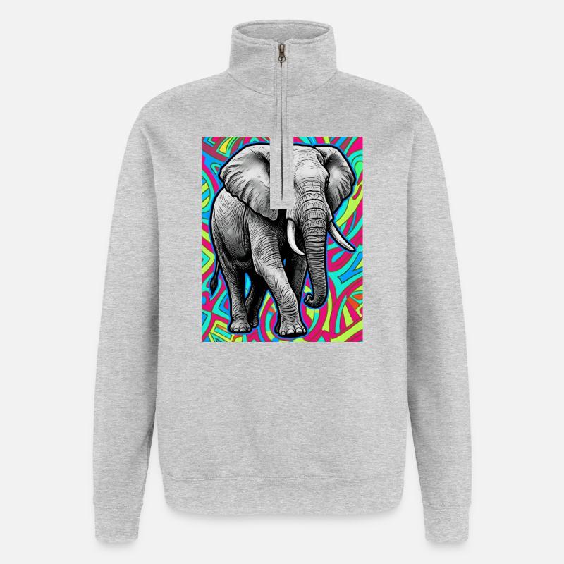 éléphant - Sweat à zip 1/4 - gris chiné