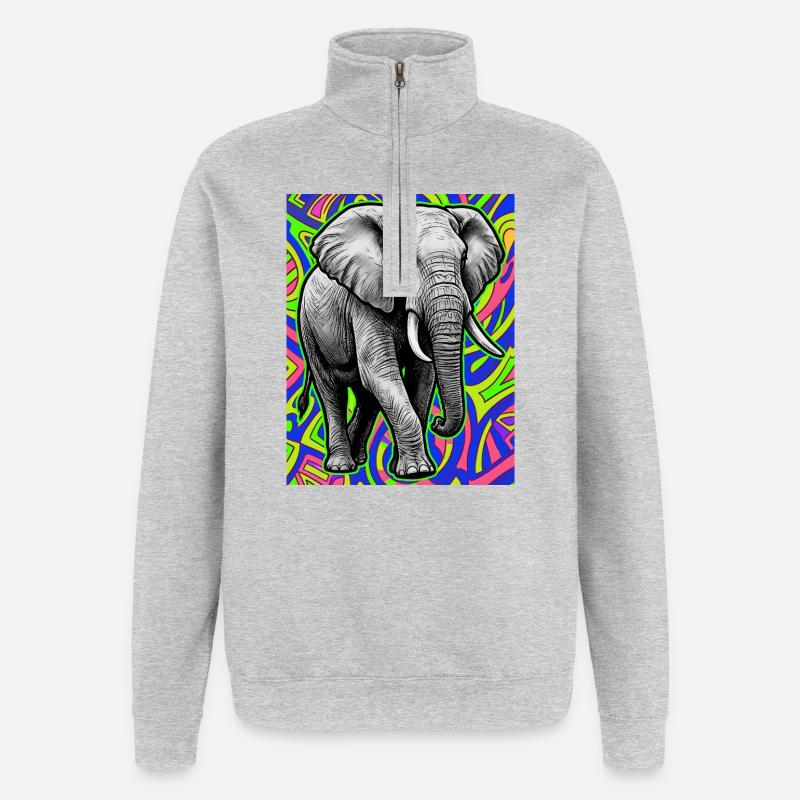 éléphant - Sweat à zip 1/4 - gris chiné