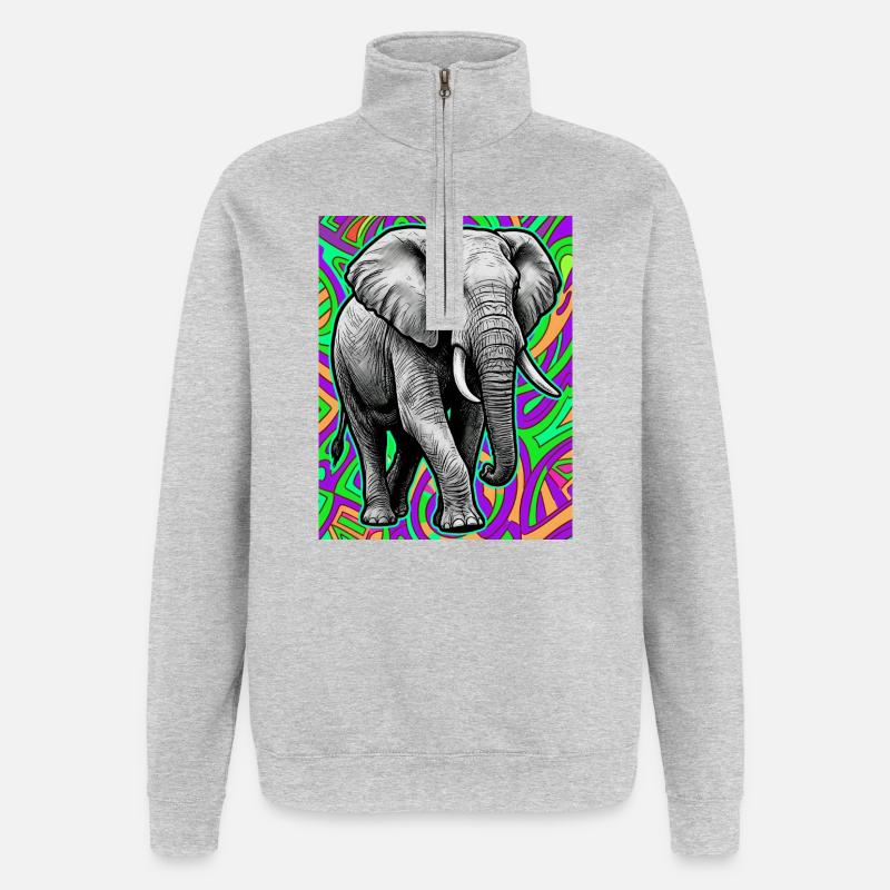 éléphant - Sweat à zip 1/4 - gris chiné