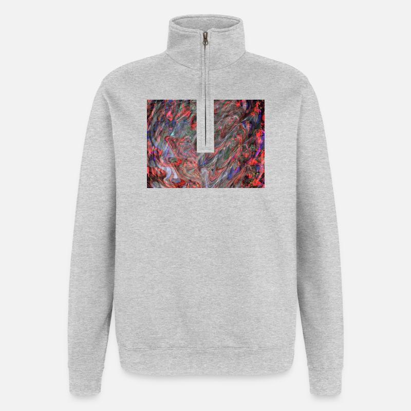 Farbwirbel Marmormuster - Quarter-Zip-Sweatshirt - Grau meliert