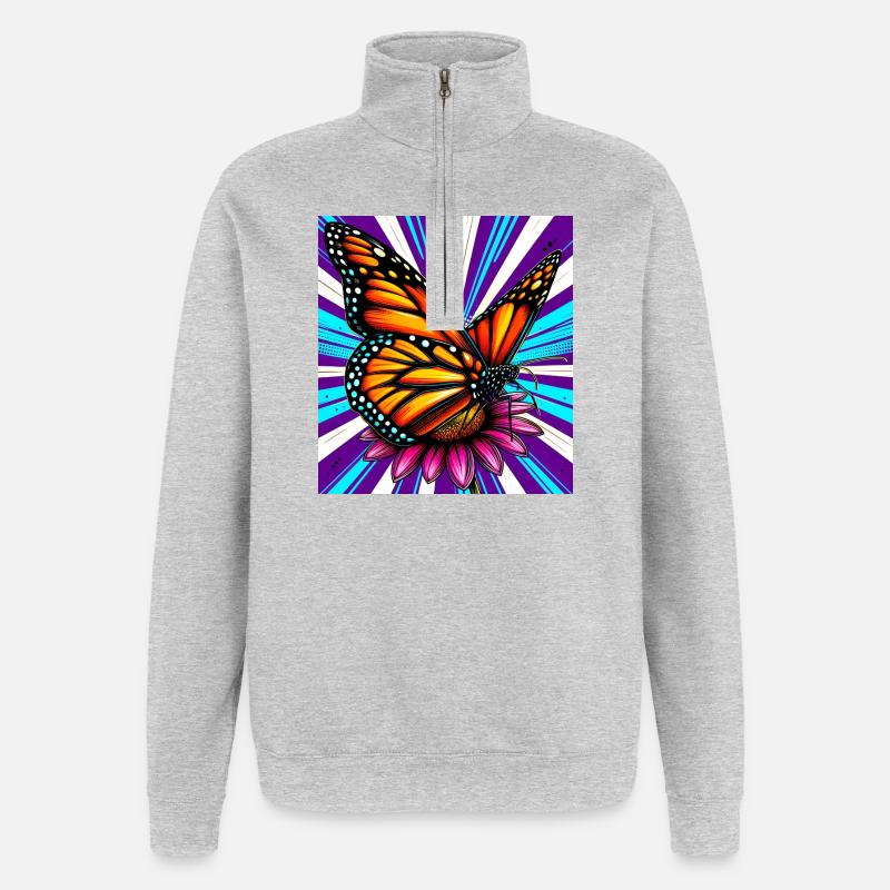 papillon - Sweat à zip 1/4 - gris chiné