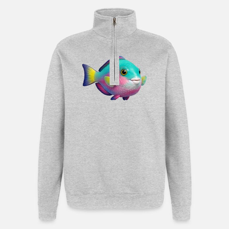 Regenbogenfisch Papageienfisch - Quarter-Zip-Sweatshirt - Grau meliert