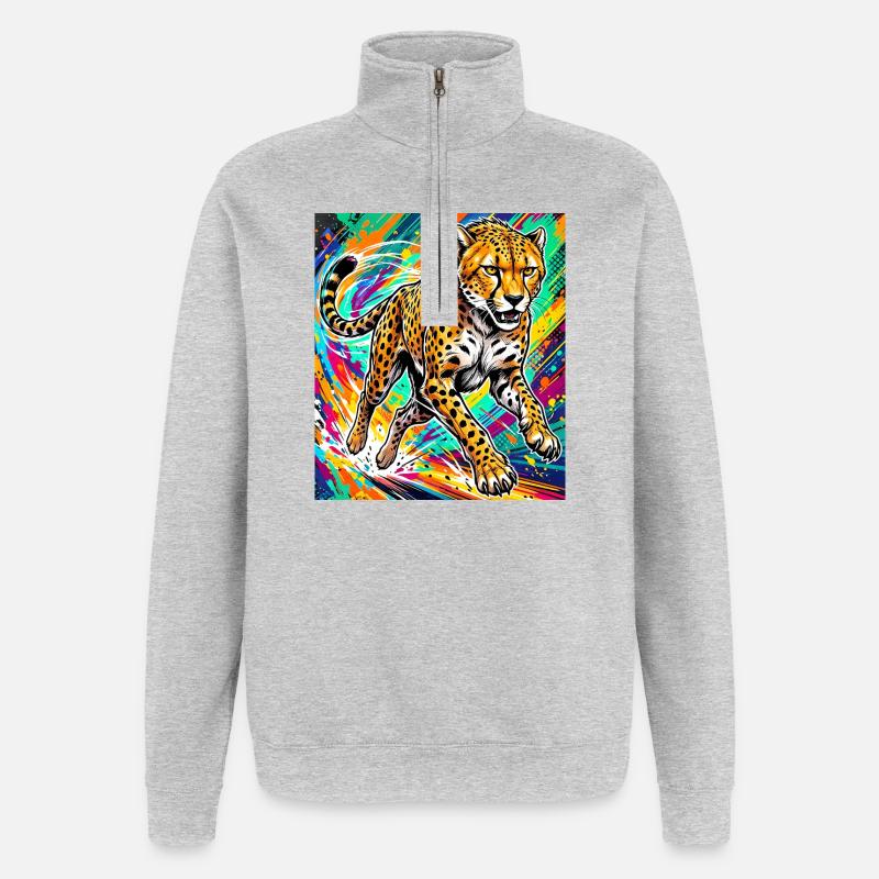 guépard - Sweat à zip 1/4 - gris chiné