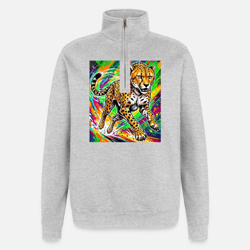 guépard - Sweat à zip 1/4 - gris chiné