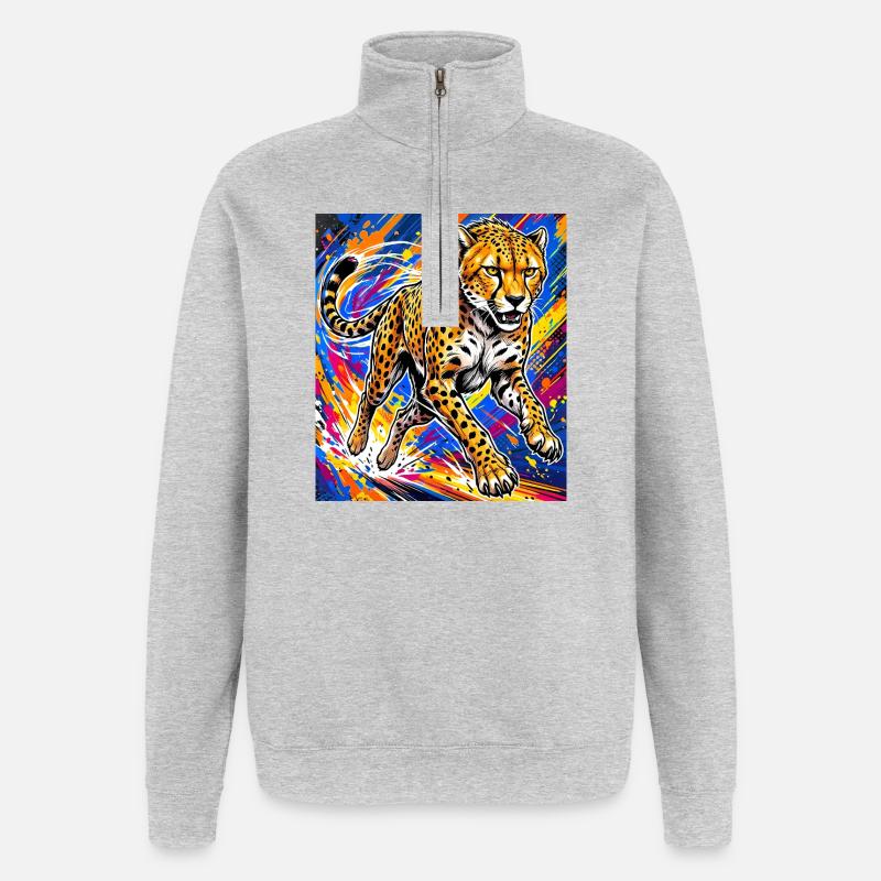 guépard - Sweat à zip 1/4 - gris chiné