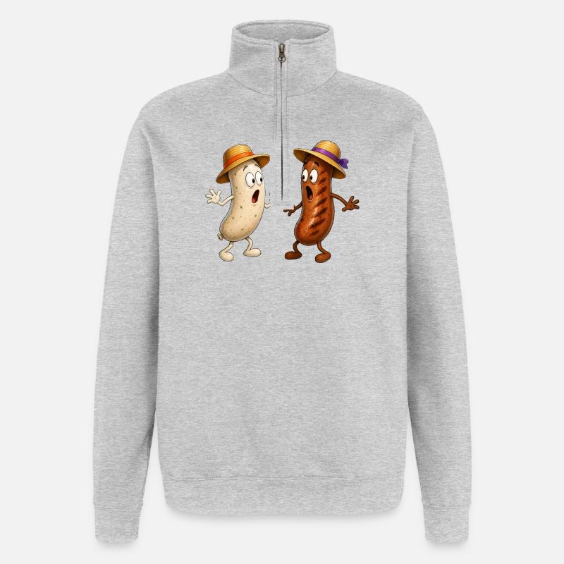 Bratwurst und Weißwurst - Quarter-Zip-Sweatshirt - Grau meliert