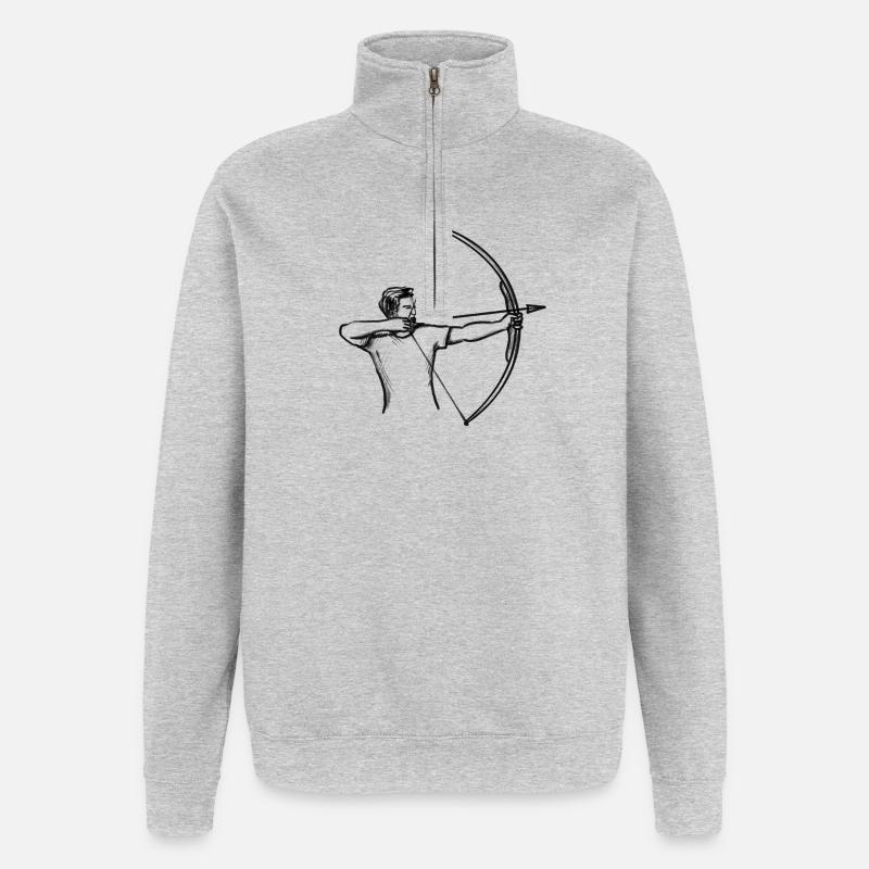 Bogenschütze - Illustration - Quarter-Zip-Sweatshirt - Grau meliert