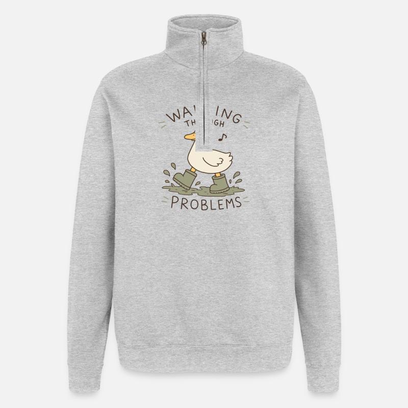 Duck Walking Through Problems - Quarter-Zip Sweatshirt - heather grey