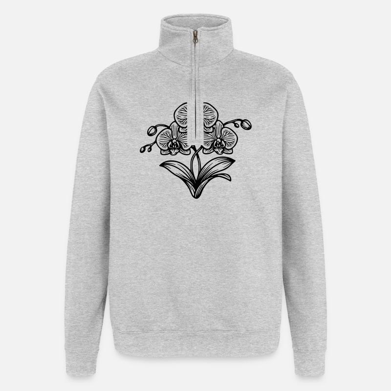Orchidee - Quarter-Zip-Sweatshirt - Grau meliert