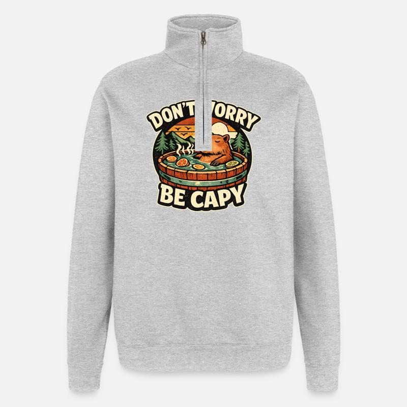 Capybara Whirlpool Abend - Quarter-Zip-Sweatshirt - Grau meliert
