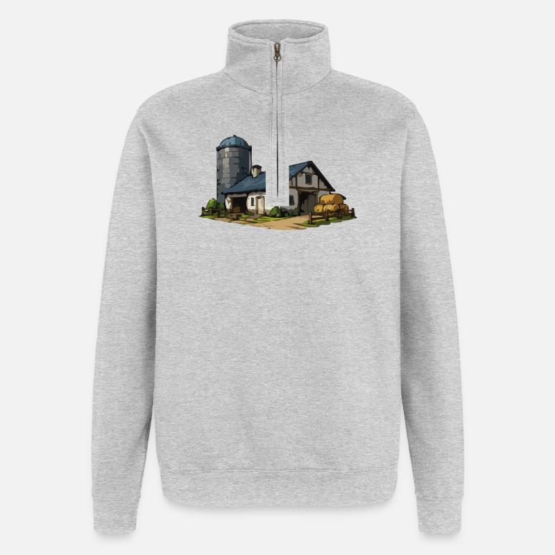 Ländliche Scheune mit Silo - Quarter-Zip-Sweatshirt - Grau meliert