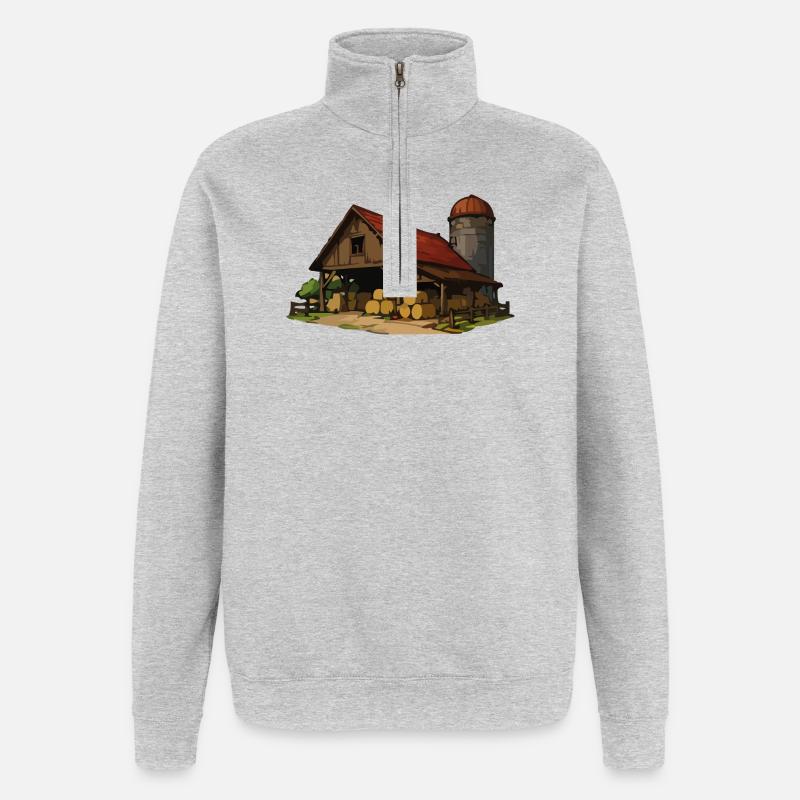 Rustic barn with hay bales - Quarter-Zip Sweatshirt - heather grey