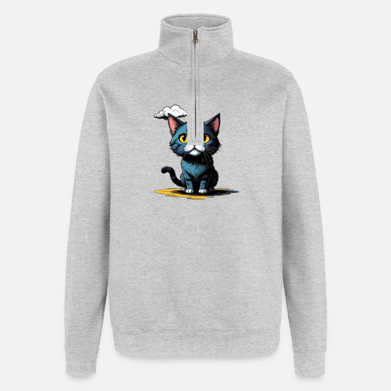 Cat under a rain cloud - Quarter-Zip Sweatshirt - heather grey