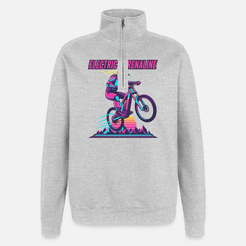 Electric Adrenaline Synthwave E-MTB - Quarter-Zip Sweatshirt - heather grey