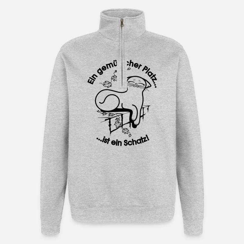 Gemütliche Katze - Quarter-Zip-Sweatshirt - Grau meliert