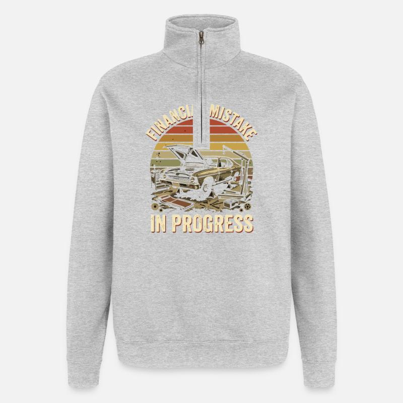 Finanzpanne im Oldtimer - Quarter-Zip-Sweatshirt - Grau meliert