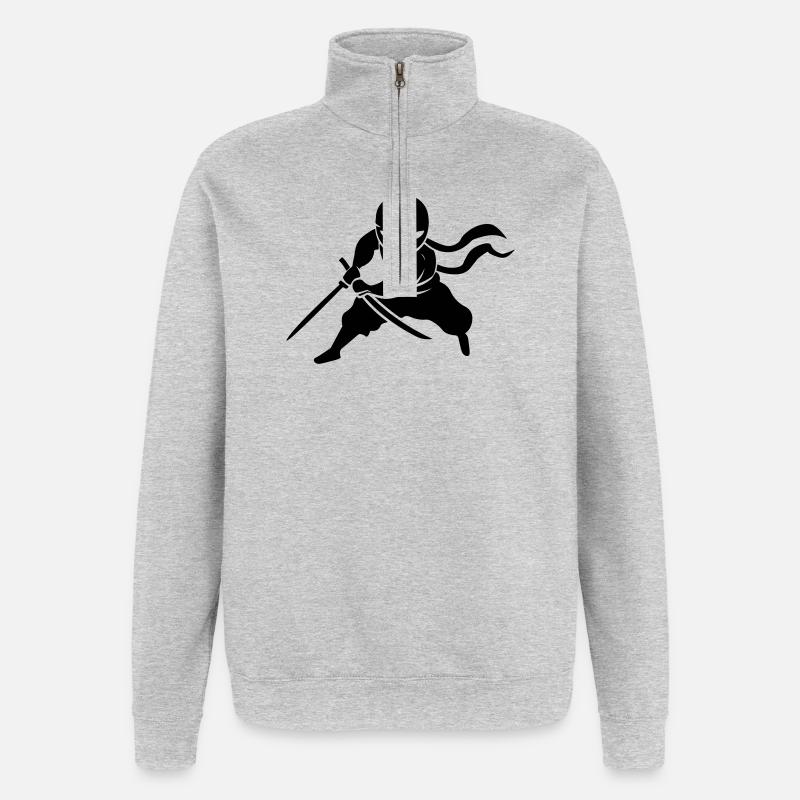 Ninja Samurai - Sweat à zip 1/4 - gris chiné
