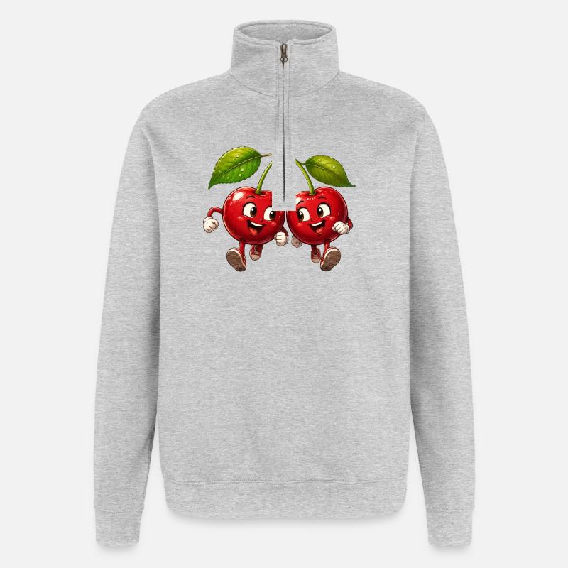 Friendly cherries - Quarter-Zip Sweatshirt - heather grey