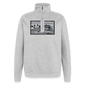 Tischfußball – Griff, Timing, Ziel - Quarter-Zip-Sweatshirt - Grau meliert - Vorne - AI Model Female 172 light (172cm) & AI Model Male 178 dark (178cm)