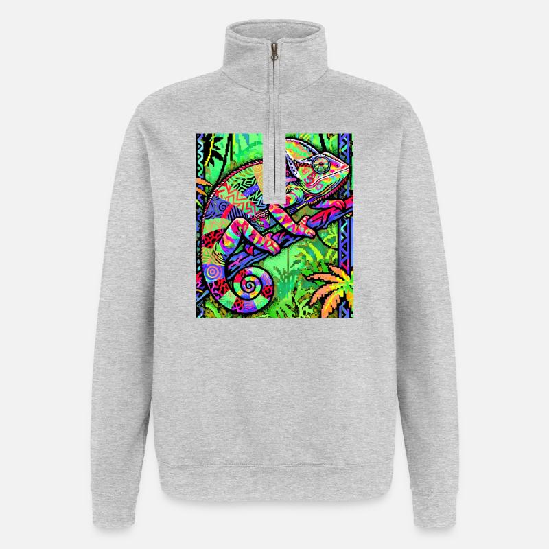 caméléon - Sweat à zip 1/4 - gris chiné