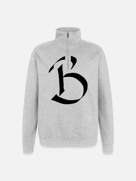 lettre B - Sweat à zip 1/4 - gris chiné