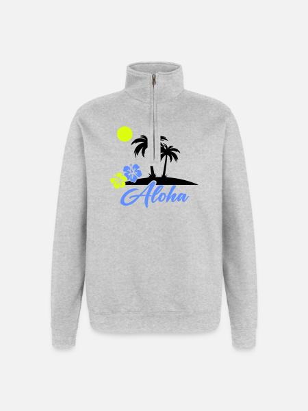 Aloha Hibiscus Neon Script - Quarter-Zip Sweatshirt - heather grey
