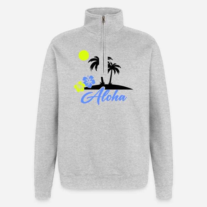 Aloha Hibiskus Neon Script - Quarter-Zip-Sweatshirt - Grau meliert