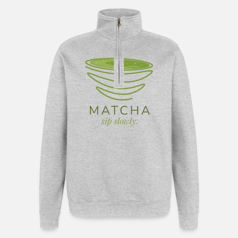Le Matcha - Sweat à zip 1/4 - gris chiné