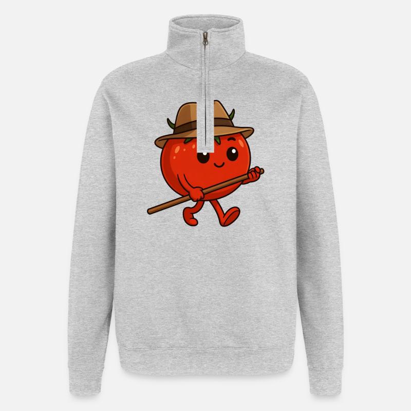 Tomate auf Wanderschaft - Quarter-Zip-Sweatshirt - Grau meliert