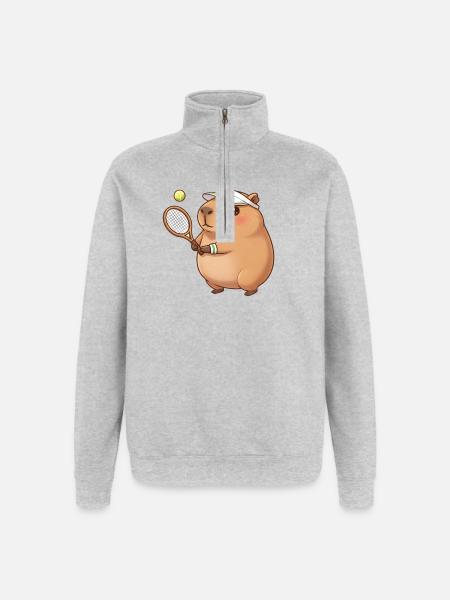Capybara plays tennis - Quarter-Zip Sweatshirt - heather grey