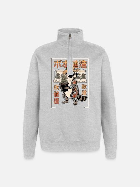 Weed Grower Waschbär - Quarter-Zip-Sweatshirt - Grau meliert