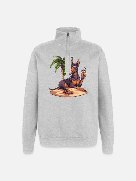 Dobermann Hund Sommer - Quarter-Zip-Sweatshirt - Grau meliert