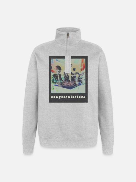 Une soirée pizza rétro Alien Corgi Œuvre d’art surréaliste - Sweat à zip 1/4 - gris chiné