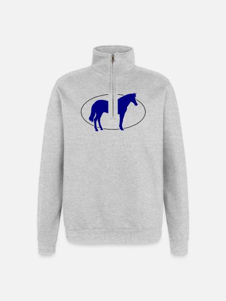 Kobaltblaues Pferd Silhouette - Quarter-Zip-Sweatshirt - Grau meliert