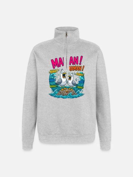 Maman Mouettes Qui Crient Humour - Sweat à zip 1/4 - gris chiné
