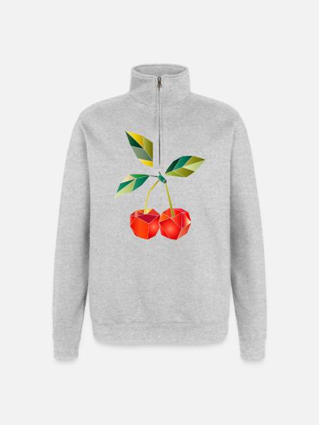 Geometric Cherries Illustration - Quarter-Zip Sweatshirt - heather grey