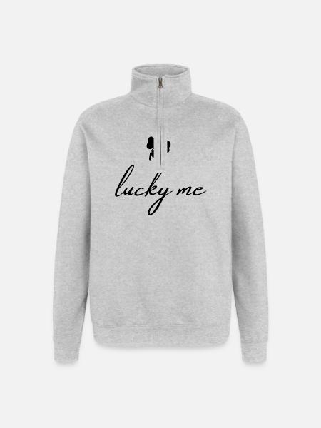 Geluksvogel | Lucky Clover Shirt | Minimalistisch - Sweatshirt met 1/4-rits - grijs gemêleerd