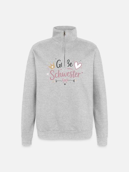 Große Schwester Herz Krone Design - Quarter-Zip-Sweatshirt - Grau meliert